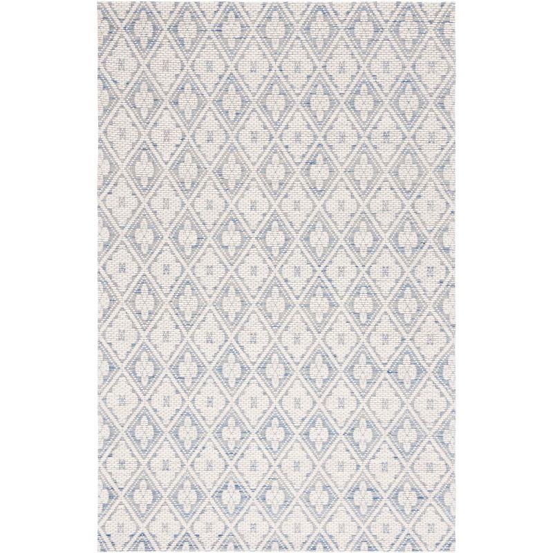 Blue and Ivory Striped Flat Woven Wool Area Rug 5' x 8'