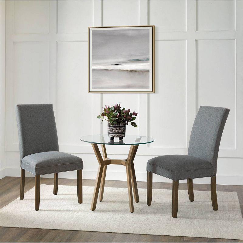 Gray Linen Upholstered Parsons Side Chair with Wood Legs