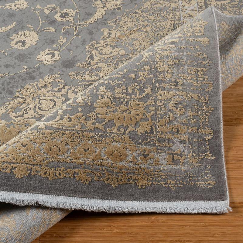 Florance Foggia Traditional Oriental Gold/Charcoal Gray High-Low Viscose/Acrylic Area Rug