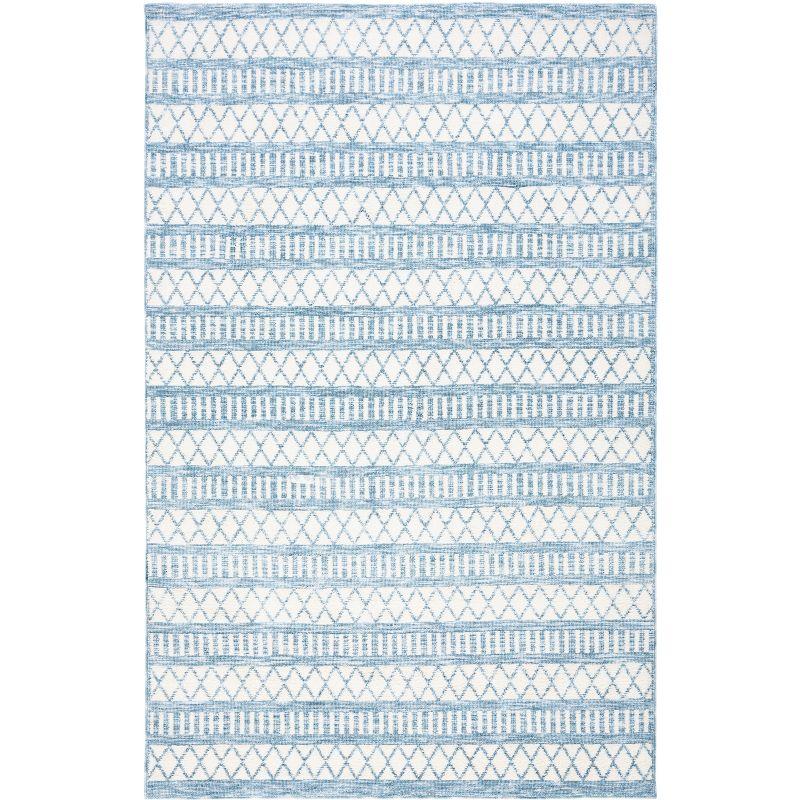 Ivory and Blue Washable Synthetic Area Rug, 3' x 5'