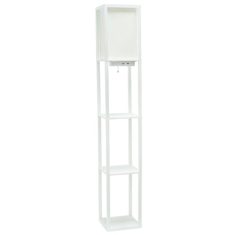 Simple Designs Floor Lamp Etagere Organizer Storage Shelf with 2 USB Charging Ports and Linen Shade White: Modern Pull Chain, ETL Listed
