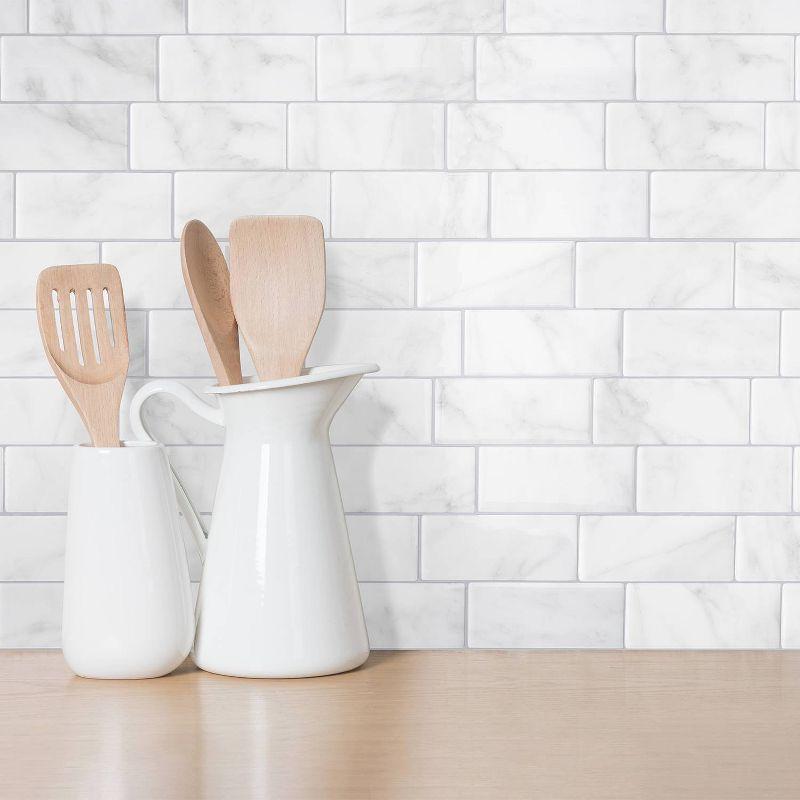 Smart Tiles 11.56'' X 8.38'' Self Adhesive 3D Peel and Stick Backsplash Tiles Off White: Vinyl Wall Pop Stick-On Tile