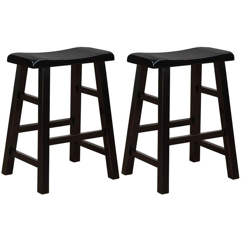 eHemco Heavy-Duty Solid Wood Saddle Seat Kitchen Counter Height Barstools, 24 Inches, Set of 2, Black