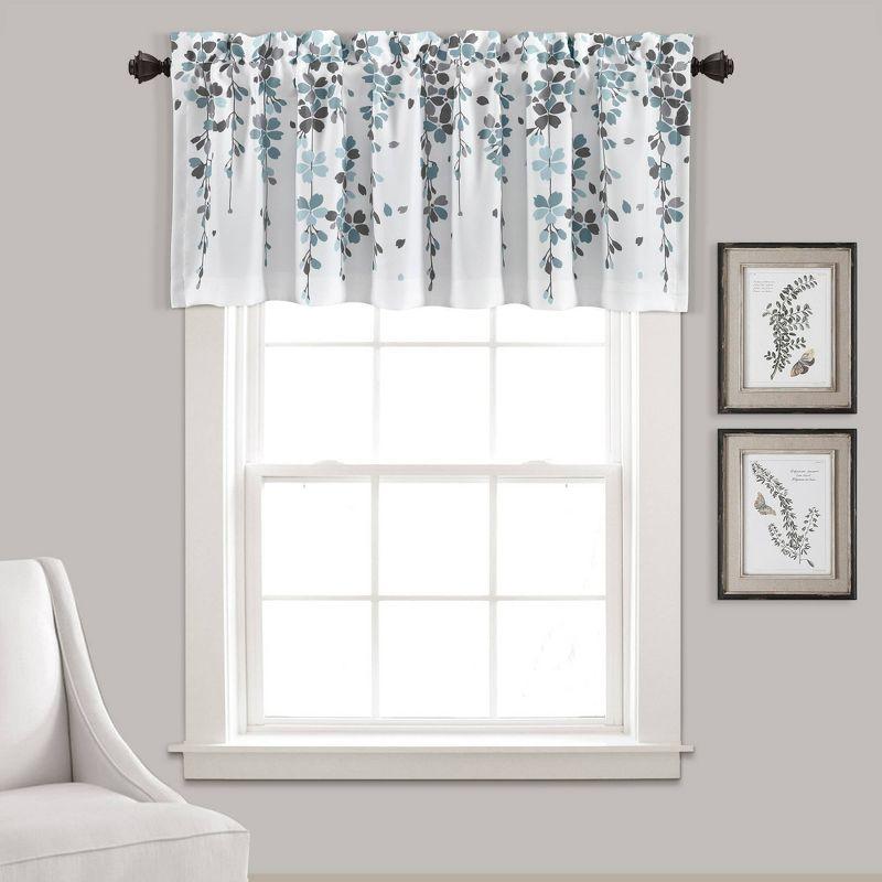 Blue and Gray Floral Light Filtering Window Valance