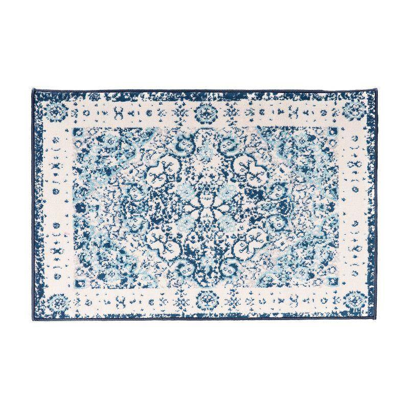 World Rug Gallery Vintage Oriental Distressed Medallion Blue 2' x 3' Area Rug