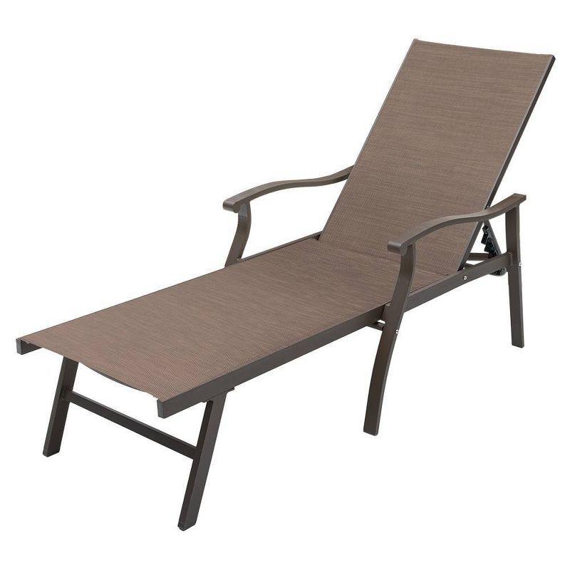 Outdoor Aluminum Adjustable Chaise Lounge Chair with Arms - Brown - Crestlive Products: Patio Furniture, Weather-Resistant