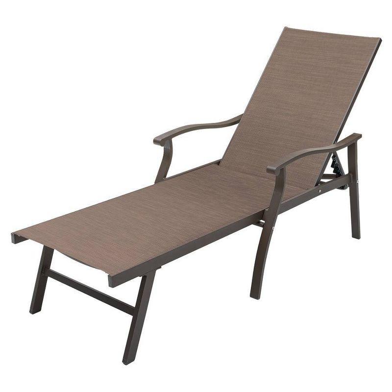 Elegant Brown Aluminum Adjustable Outdoor Chaise Lounge with Curved Armrests