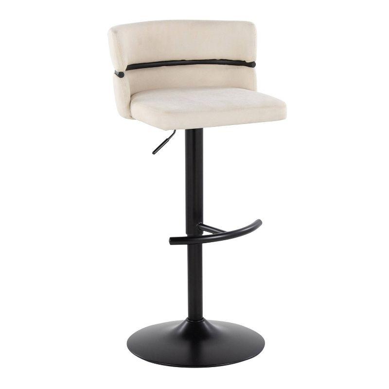 Set of 2 Adjustable Cream Fabric Swivel Barstools with Black Metal Base