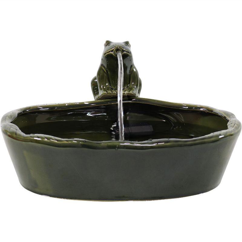 Sunnydaze Outdoor Solar Powered Ceramic Spitting Frog Water Fountain with Submersible Pump - 7" - Green