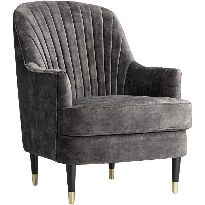 55 Downing Street Austen Charcoal Gray Velvet Tufted Armchair with Pillow