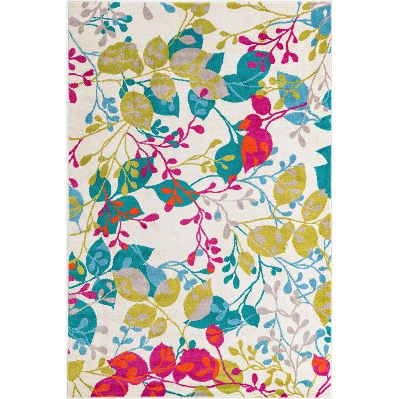 Unique Loom Azalea Collection Area Rug - Indica (5' 3" x 8' Rectangle Ivory/Teal)