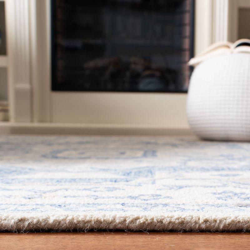 Ivory and Blue Hand-Tufted Wool Rectangular Rug, 5' x 8'