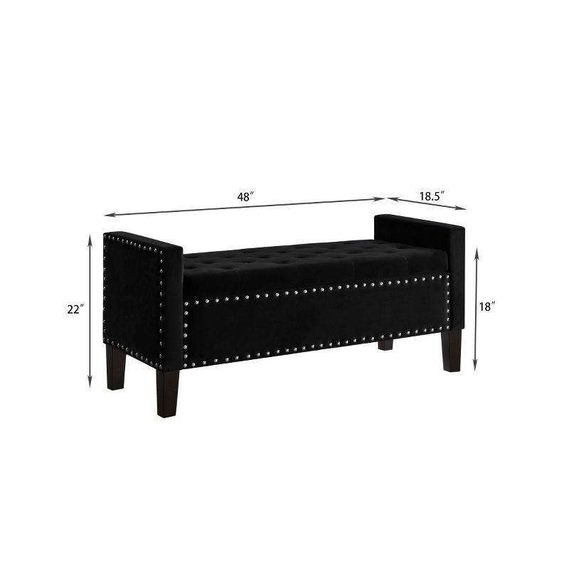 Upholstered Tufted Button Storage Bench with Nails Trim,Velvet Upholstered Entryway Bench Living Room Padded Seat with Armrest,Bed Bench-Cuddlewood