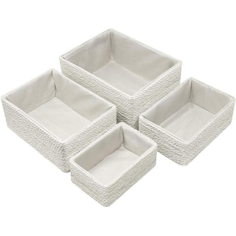 Sorbus Storage Baskets 4-Piece Set - Stackable Woven Basket Paper Rope Bin Boxes for Makeup, Office Supplies, Bedroom, Closet