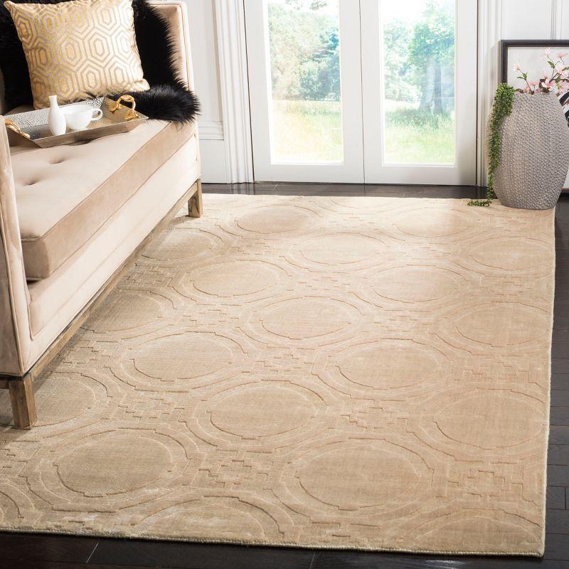 Beige Geometric Hand-Knotted Wool and Silk Area Rug