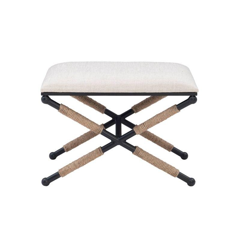 24" Ashburn Boho Rope Wrapped Campaign Accent Stool Ottoman Buff Beige Linen - Linon: Vanity, Bedroom Bench