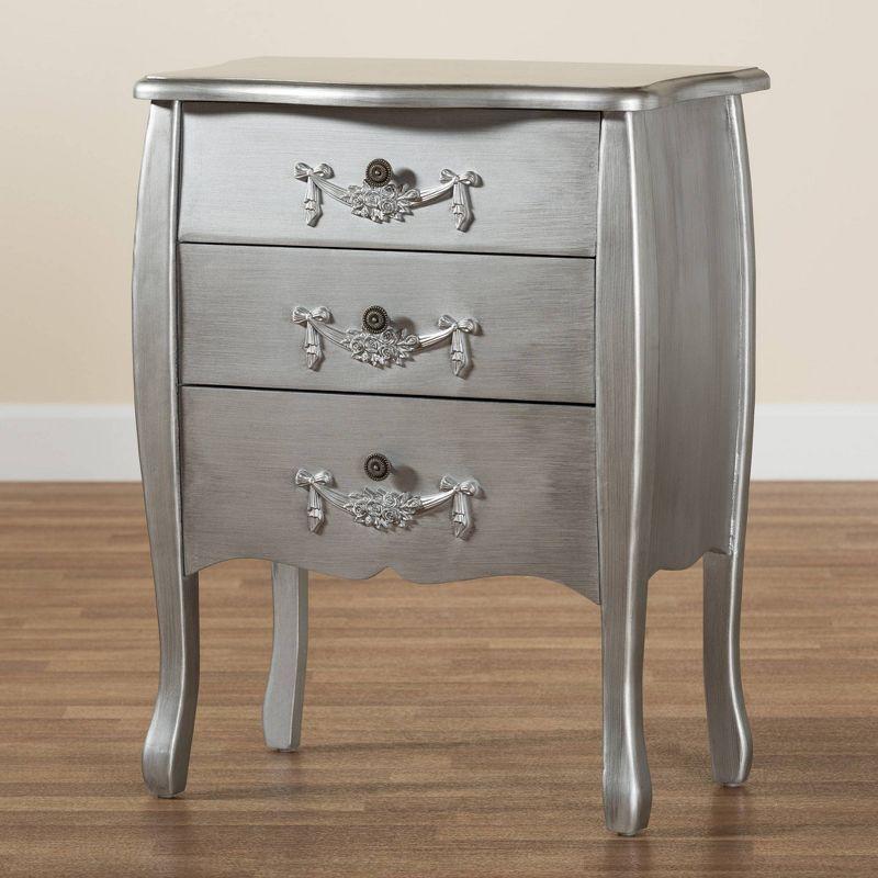 Eliya Brushed Wood 3 Drawer Storage Cabinet Silver - Baxton Studio