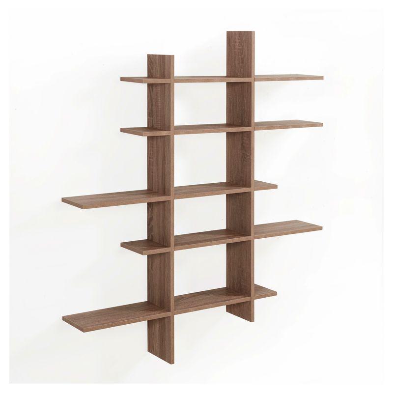 Danya B. 51" x 45" Five Level Asymmetric Shelf Brown: Modular Laminated MDF, Wall Organizer with Mounting Hardware