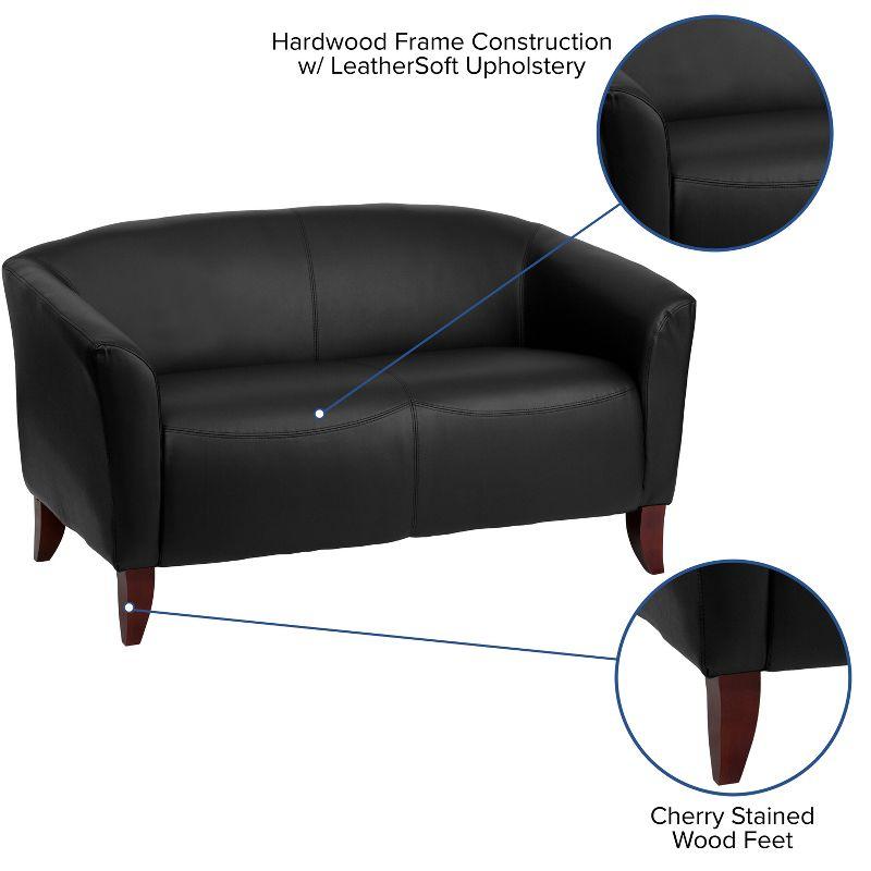 Elegant Black Faux Leather Loveseat with Cherry Wood Feet