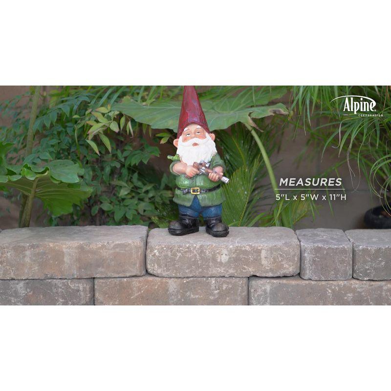 11" Polyresin Hunting Shirt Garden Gnome Statue Green - Alpine Corporation: Weatherproof Outdoor Decor