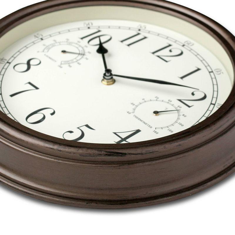 12" Outdoor Wall Clock with Weather Resistant Temperature/Humidity Dials - Westclox: Quartz Movement, Bronze Frame