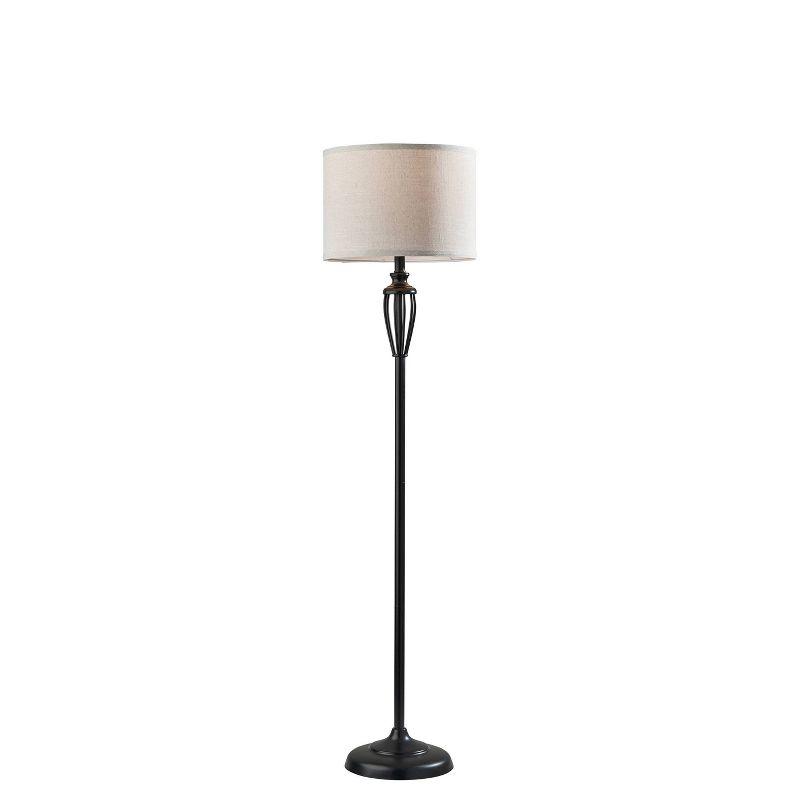 Joshua Floor Lamp Black - Adesso: Contemporary Style, Beige Drum Shade, Metal Body, ETL Listed