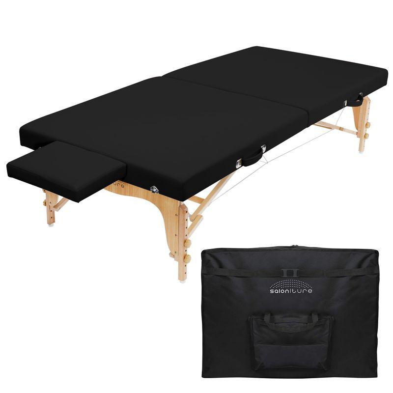 Black PU Leather Adjustable Height Portable Massage Table