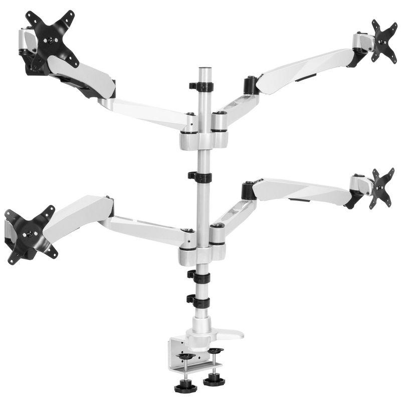 Silver Quad Monitor Desk Mount with Adjustable Arms