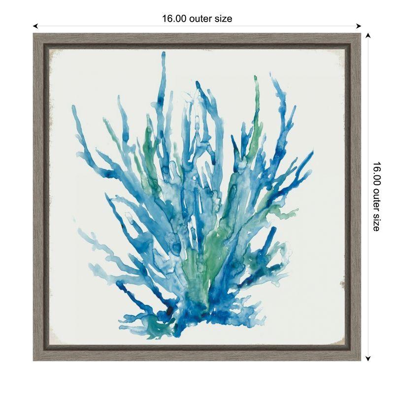 Blue and Green Coral Watercolor Canvas Print with Frame, 16 x 16 inches