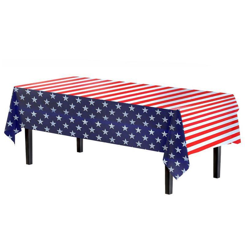 Crown Display 54 Inch. X 108 Inch. Patriotic Printed Plastic Table Cover- Stars & Strips-12 Pack