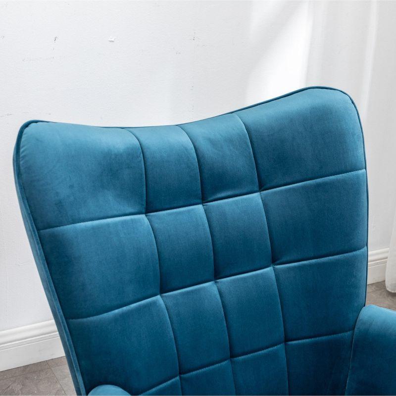 Roundhill Furniture Leiria Contemporary Silky Velvet Tufted Accent Chair with Ottoman, Blue