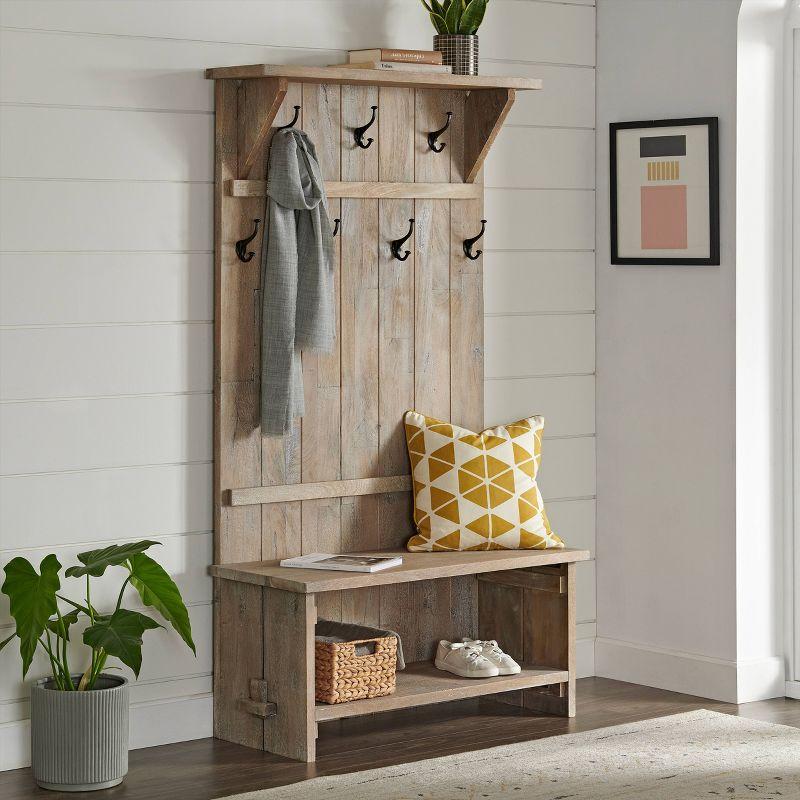 Castleton 40" Wide Industrial Rustic Farmhouse Solid Wood Hall Tree With Bench And Shoe Storage