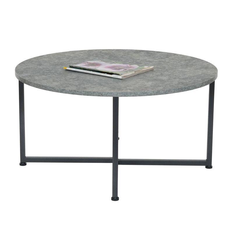 Household Essentials Jamestown Round Coffee Table Slate Gray: Modern Living Room Furniture, Iron Frame, 31.5" Diameter