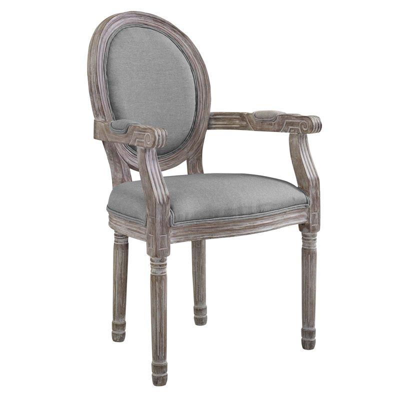 Modway Emanate Dining Armchair - Vintage French Style Upholstered Fabric Armchair in Light Gray with Solid Wood Legs