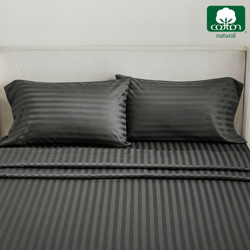 Luxury 500 Thread Count Pillowcase Set - 100% Cotton Sateen, Breathable by California Design Den - Dark Gray Striped, Standard/Queen Pillowcases
