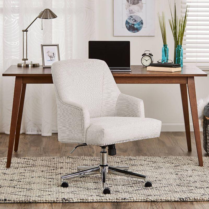 Ivory Leather Ergonomic Swivel Office Chair with Fixed Arms