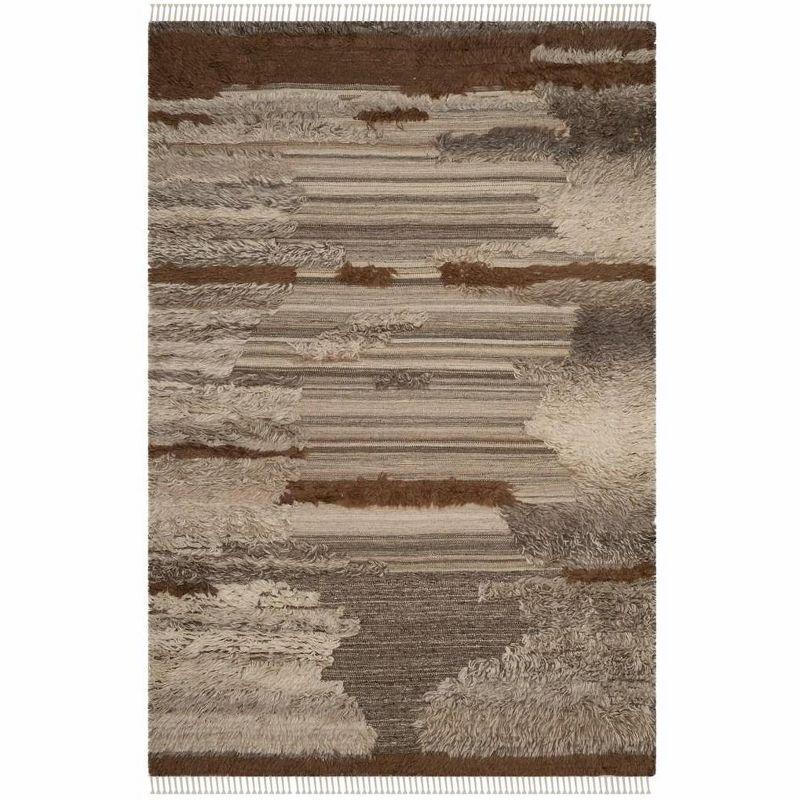Alimatou Hand Knotted Wool/Cotton Abstract Rug in Gray/Brown