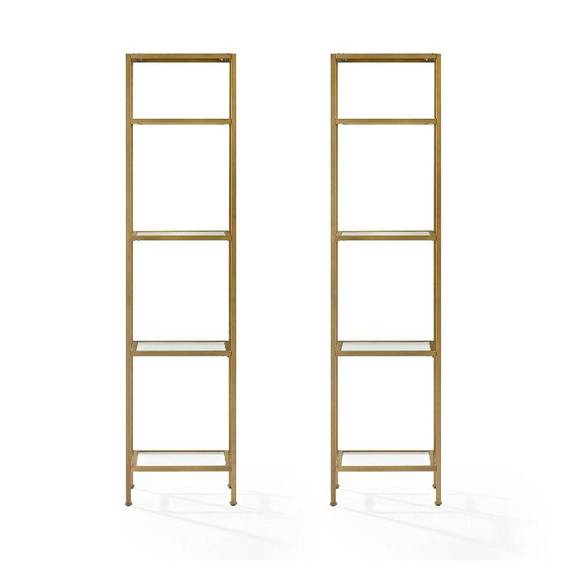 73" 2pc Aimee Narrow Etagere Set Gold - Crosley: Tempered Glass Shelves, Steel Frame, 4-Tier Storage