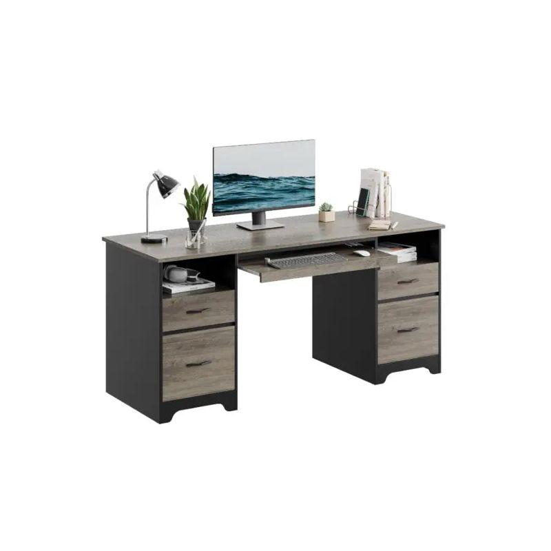 Bestier 59” Computer Desk with 4 Drawers, Office Executive Desk with File Drawer, Keyboard Tray for Home Office, Gray