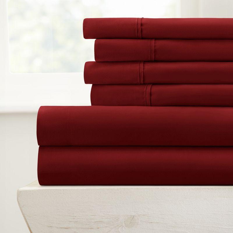 Solid 6 Piece Sheet Set - Ultra Soft - Becky Cameron (Extra Pillow Cases!), Burgundy, King