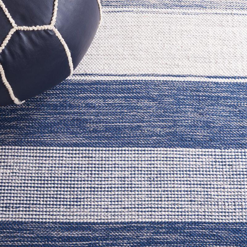 Modern Boho Grey and Blue Striped Kilim Wool-Cotton Rug 6'x9'