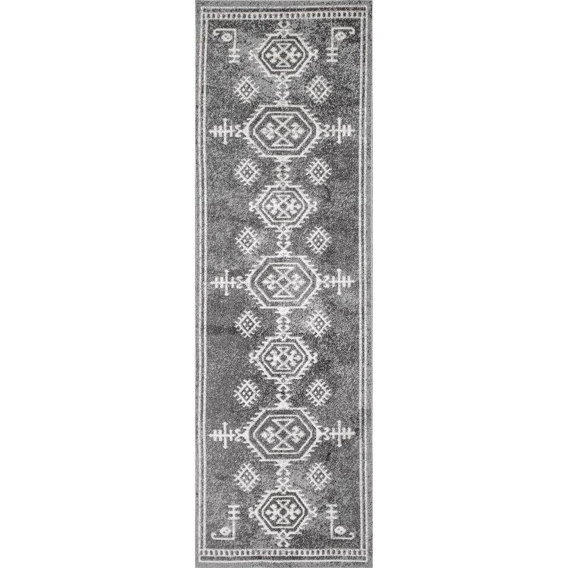 Nuloom Kyleigh Medallion 2x8 Machine Washable Runner Indoor Area Rug for Living Room Bedroom Dining Room Entryway Hallway Kitchen, Dark Grey/Ivory