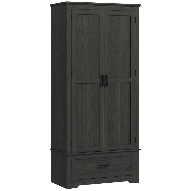 HOMCOM 69" Tall Farmhouse Kitchen Pantry Storage Cabinet with Drawer and Adjustable Shelves, Black