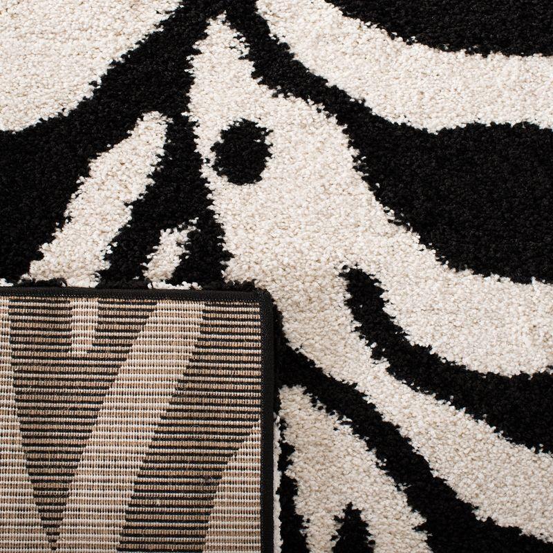 Ivory and Black Zebra Stripe Shag Area Rug, 4' x 6'