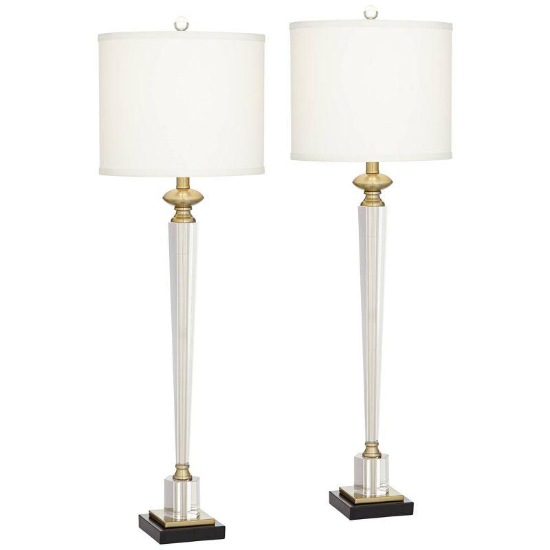 Vienna Full Spectrum Modern Table Lamps 38 1/2" Tall Set of 2 Clear Crystal Glass Hexagonal Column White Drum Shade for Bedroom Living Room Bedside