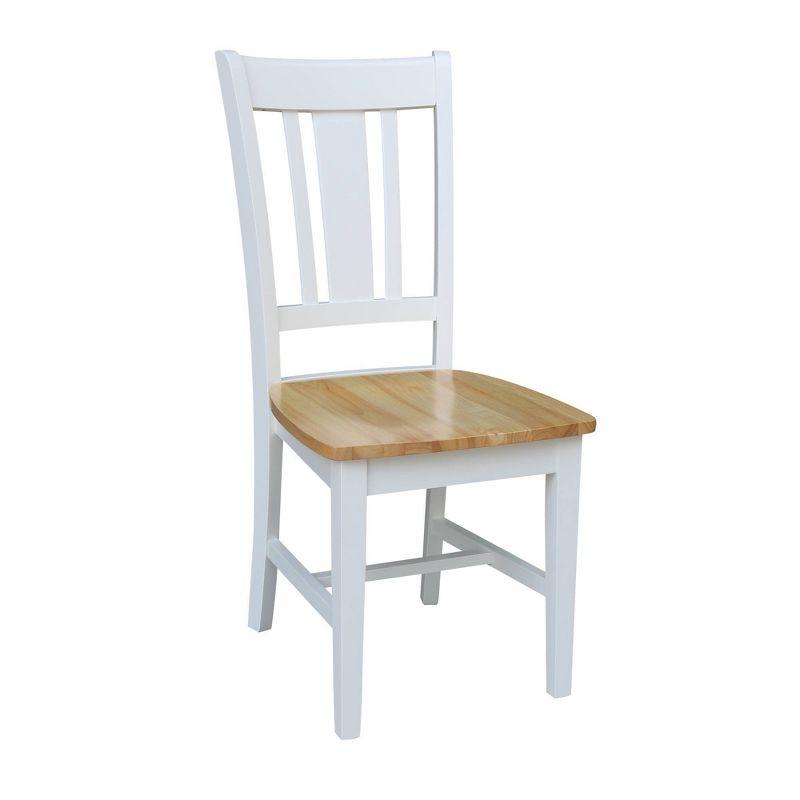 Set of 2 White and Natural Wood Slat Back Dining Chairs