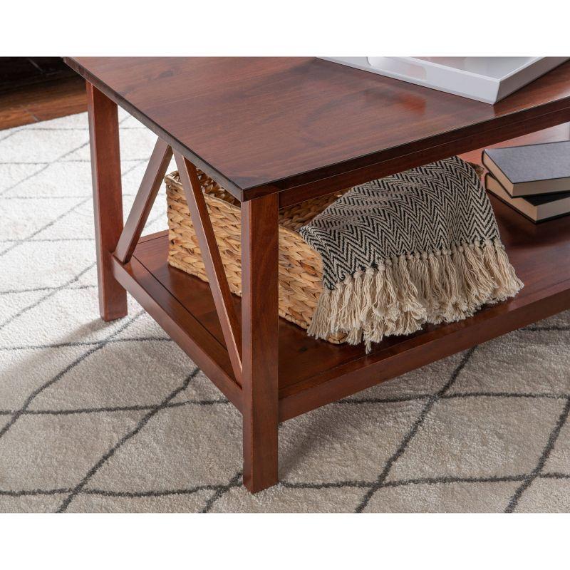 44" Titian Transitional Solid Wood Coffee Cocktail Table Rustic Brown - Linon: Durable, Antique Tobacco Finish, Spacious Shelf