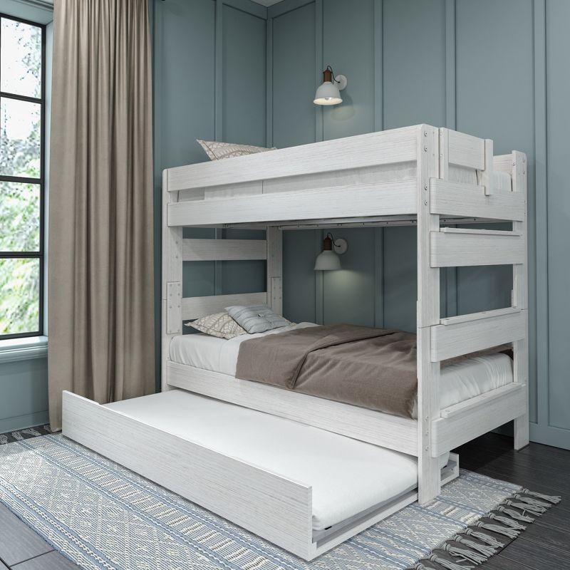 Max & Lily Solid Wood Modern Farmhouse Twin over Twin Bunk Bed with Trundle, White Wash