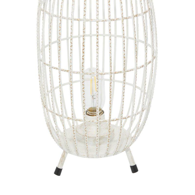 16" x 8.5" Oval Modern Metal Caged Candle Holder with Led Light Bulb Center White - Olivia & May