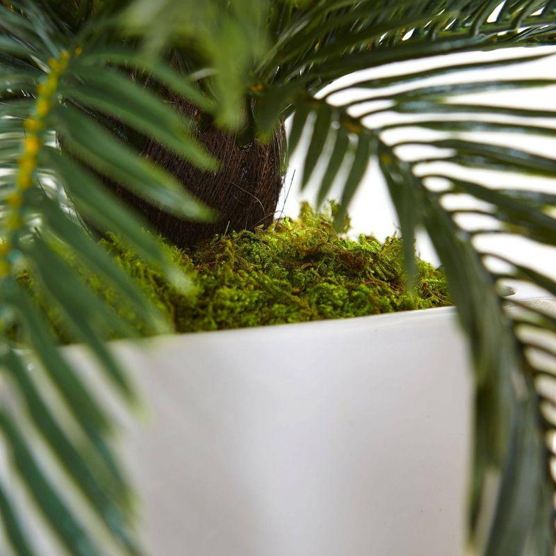 Nearly Natural 23-in Cycas in White Planter